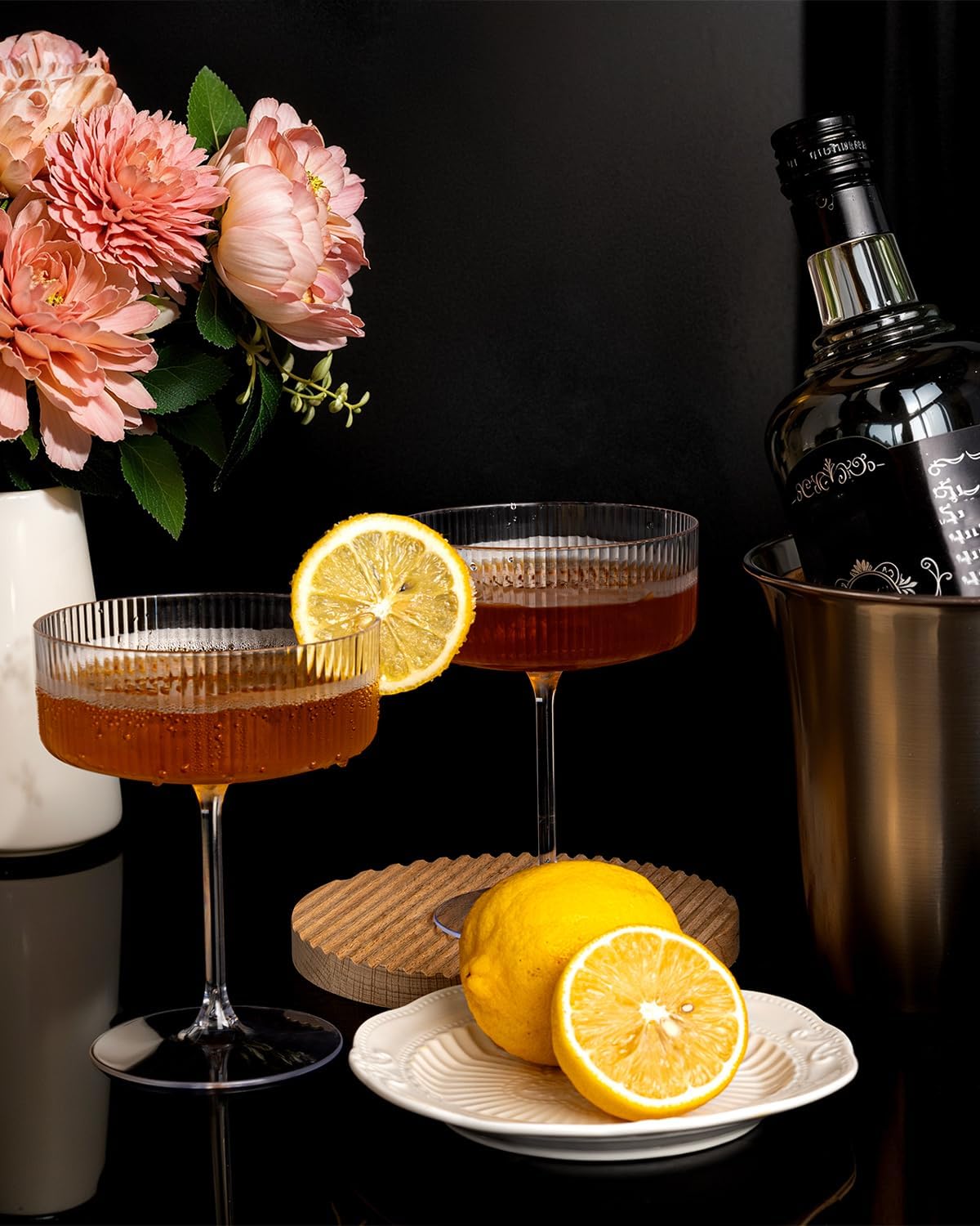 Ciaell 12PCS Plastic Ribbed Martini Glasses - 10 Oz Disposable Coupe Glasses with Stem - Heavy Duty Margarita Cups for Bars, Cocktails, Whiskey, Parties & Wedding - Image 2