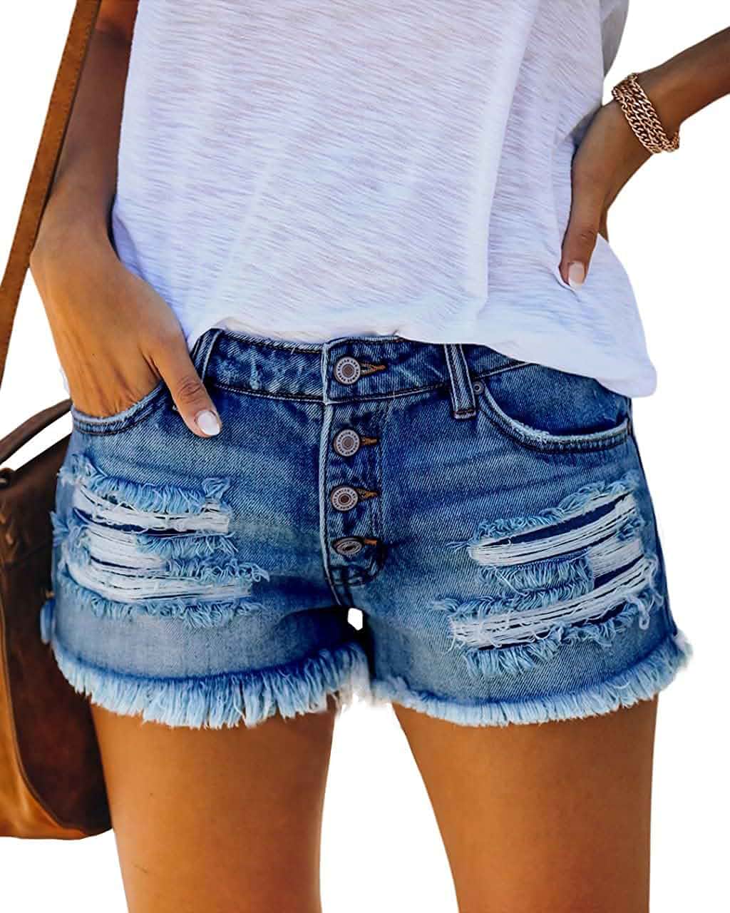 ZRBQA Women's Mid Rise Stretchy Ripped Denim Shorts Distressed Casual Summer Jean Shorts