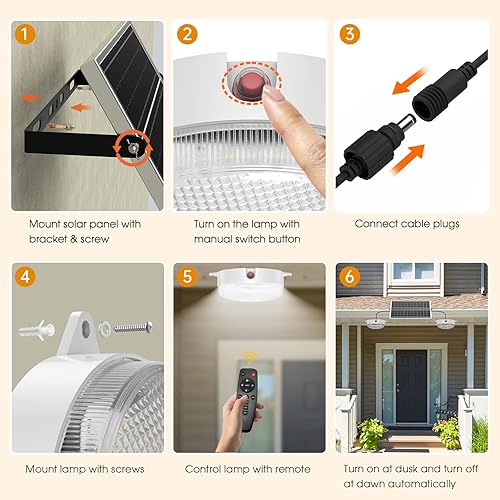 Miniatura 6 de UPONUN Solar Ceiling Lights 2 Pack, Daytime Available 3200K4000K6000K Dimmable Solar Shed Lights with On Off Switch & Remote Control 120LED*2 Solar