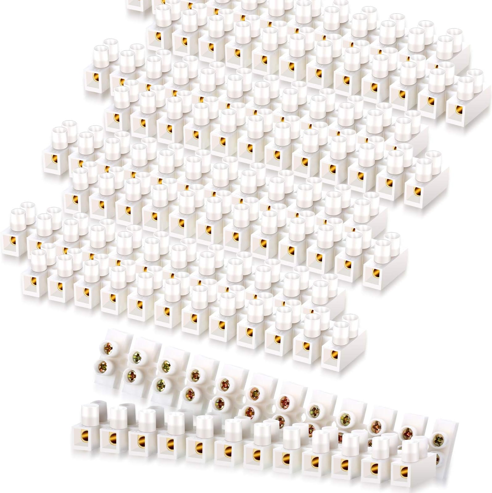 Weewooday Terminal Block Set 12-Position Dual Row White Screw Terminal Strip 10 a 380 V Wire Connector Electrical Barrier Block for Small Projects Home and Electrical(10 Pieces)