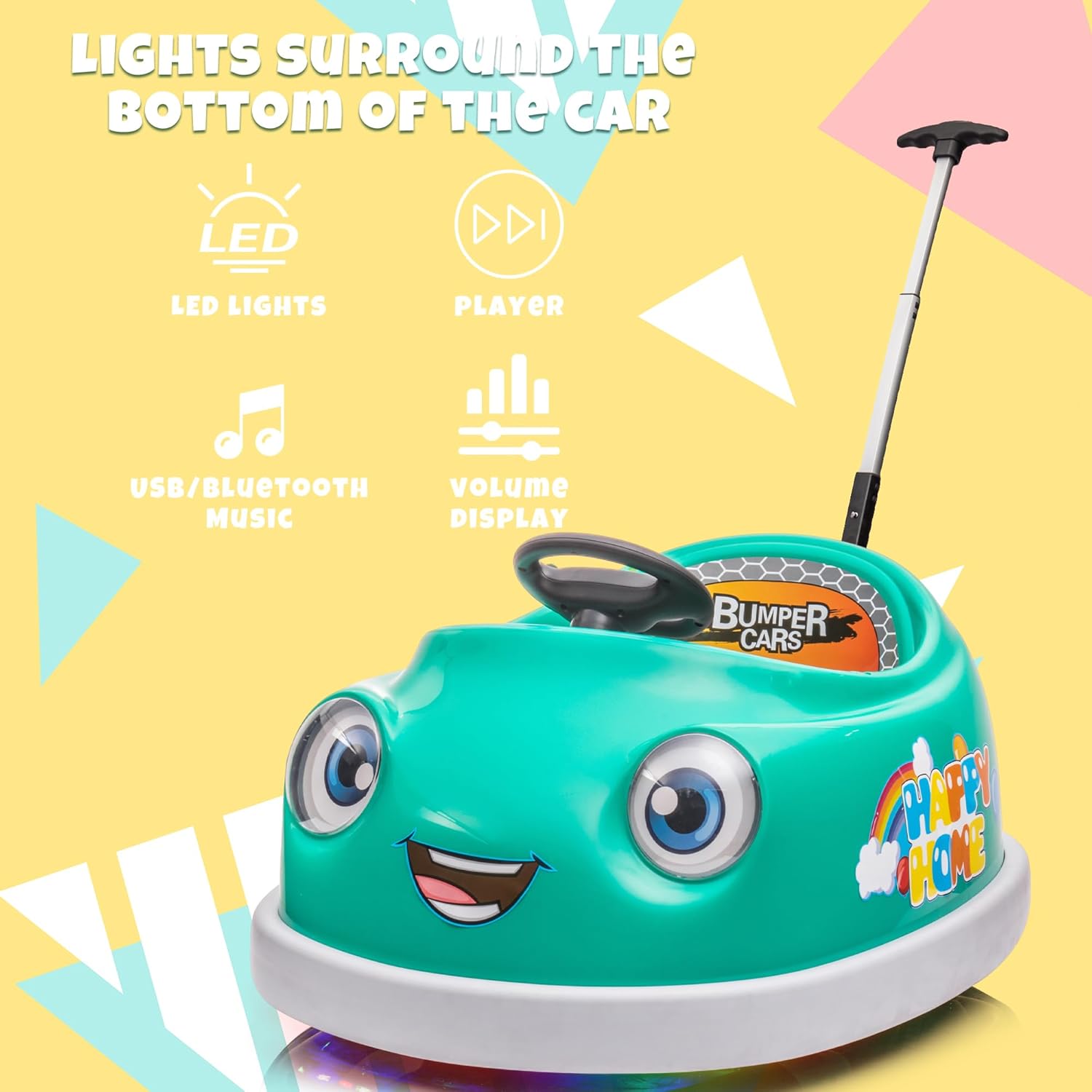 JoyRydz Dual Battery 12V Electric Toddler Bumper Cars for Toddlers 1-3, Remote Control Kids Bumper car, 1 2 3 4 Years Girls, Boys，Putter，Plate，Rocking Horse Gift 12-48 Months Baby Ride on Toys-Green