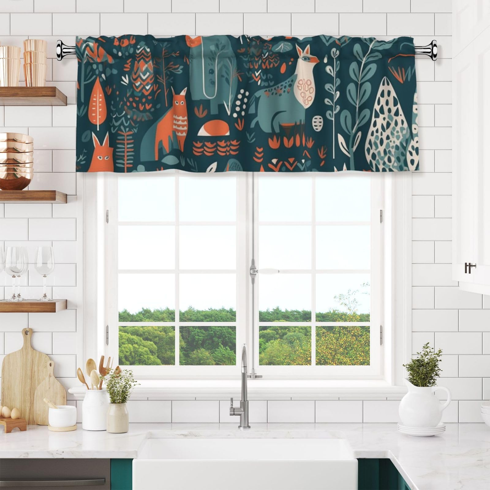NONHAI Scandinavian Animals Valances for Windows Short Curtains Rod Pocket Cafe Window Treatments Valance Curtains for Kitchen Bathroom Laundry Basement Windows 54x18inch Blackout Window Valance