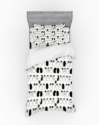 Miniatura 3 de Ambesonne - Juego de cama de pingüinos con diseño de animales árticos de la guardería, 4 piezas, funda de edredón con fundas y sábana bajera, tamaño