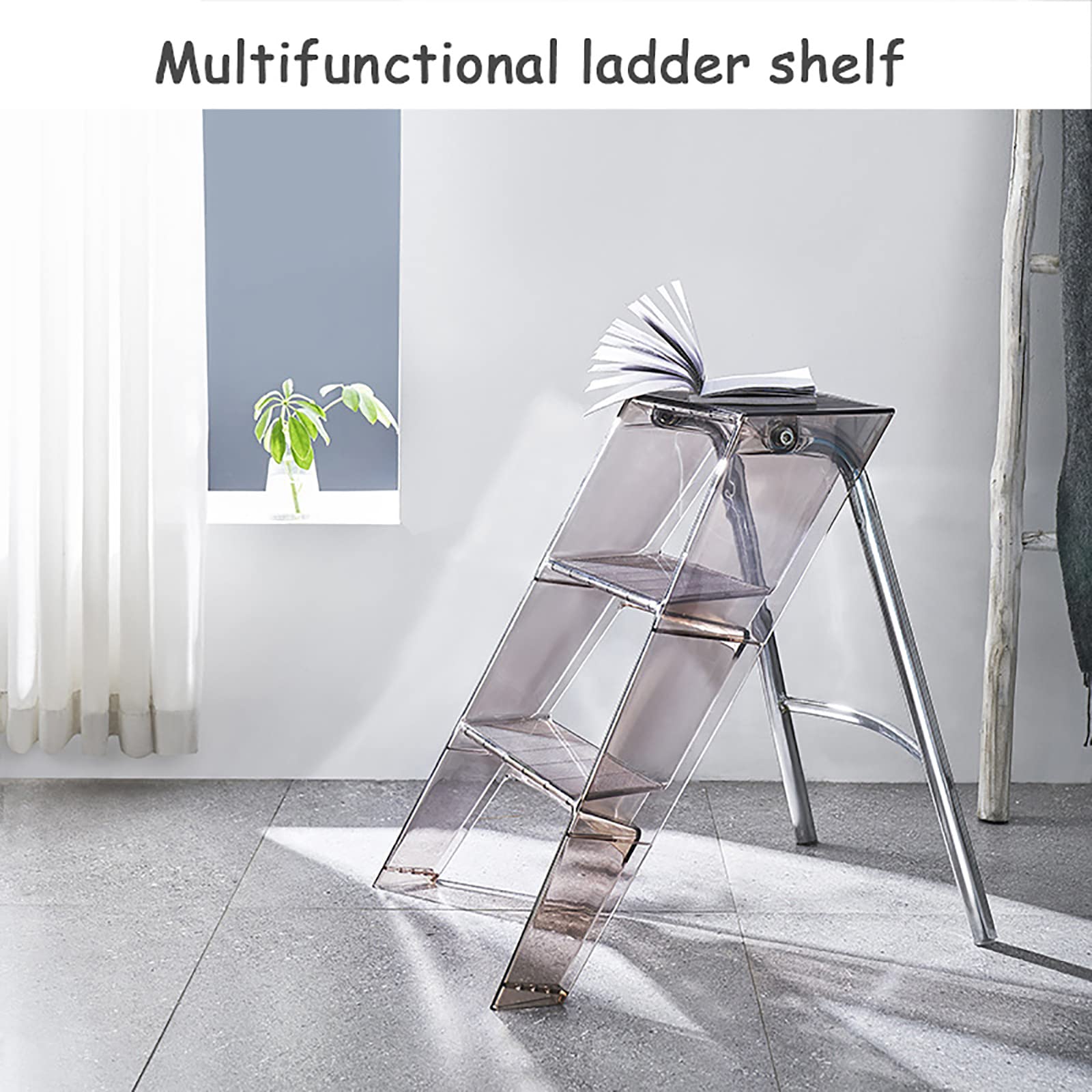 Mensola pieghevole a 3 gradini in acrilico trasparente, antiscivolo, per uso interno ed esterno, versatile, espositore per cucina e soggiorno, grigio, 44 x 59 x 61 cm