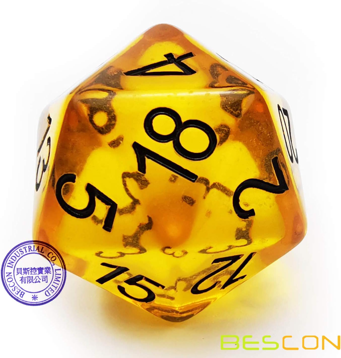 Bescon Amber Jumbo D20 38MM, Big Size 20 Sides Dice, Big 20 Faces Cube 1.5 inch