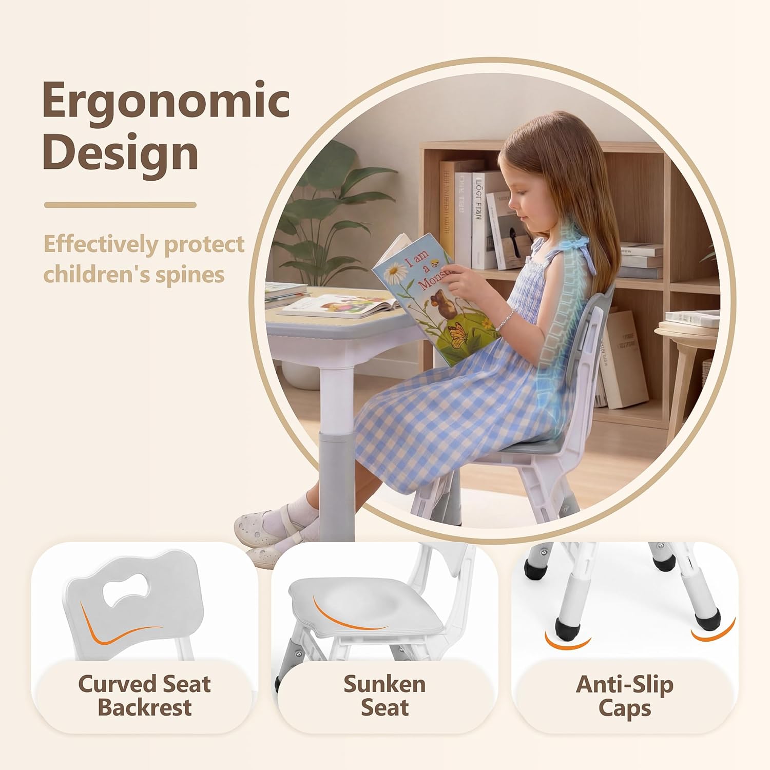 Kinder King Kids Table & 2 Chairs Set, Height Adjustable Graffiti Tabletop, Children Activity Table, Toddler Furniture Set for Classroom, Daycare, Home, Age 3+, Grey