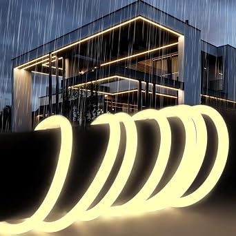 Silicone Neon Round LED Strip Light 2m Natural White 4000K Waterproof Fireproof IP65 Led Strip Lights 220V Cuttable Flexible Neon LED Rope Lights with Power Supply for Bedroom, Outdoor [Energy Class F]