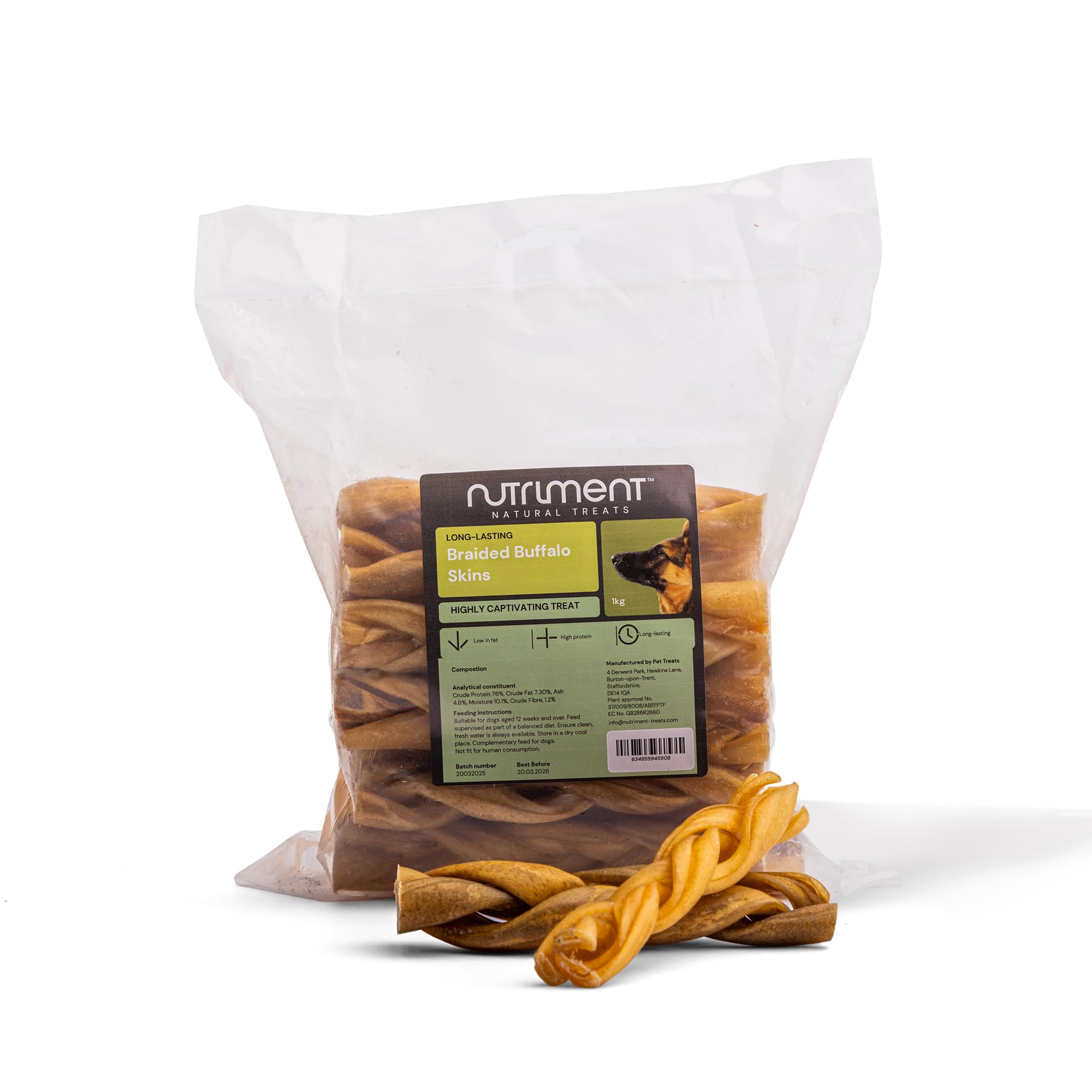 Natural Treats Braided Buffalo Skin for Dogs (1kg) Hypoallergenic High Protein Low Fat Long-Lasting Chew Treats