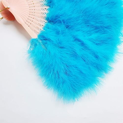 Miniatura 5 de Happy Feather Abanico de mano con plumas de marabú, estilo vintage de los años 1920, para disfraz y baile - Azul Ácido Azul
