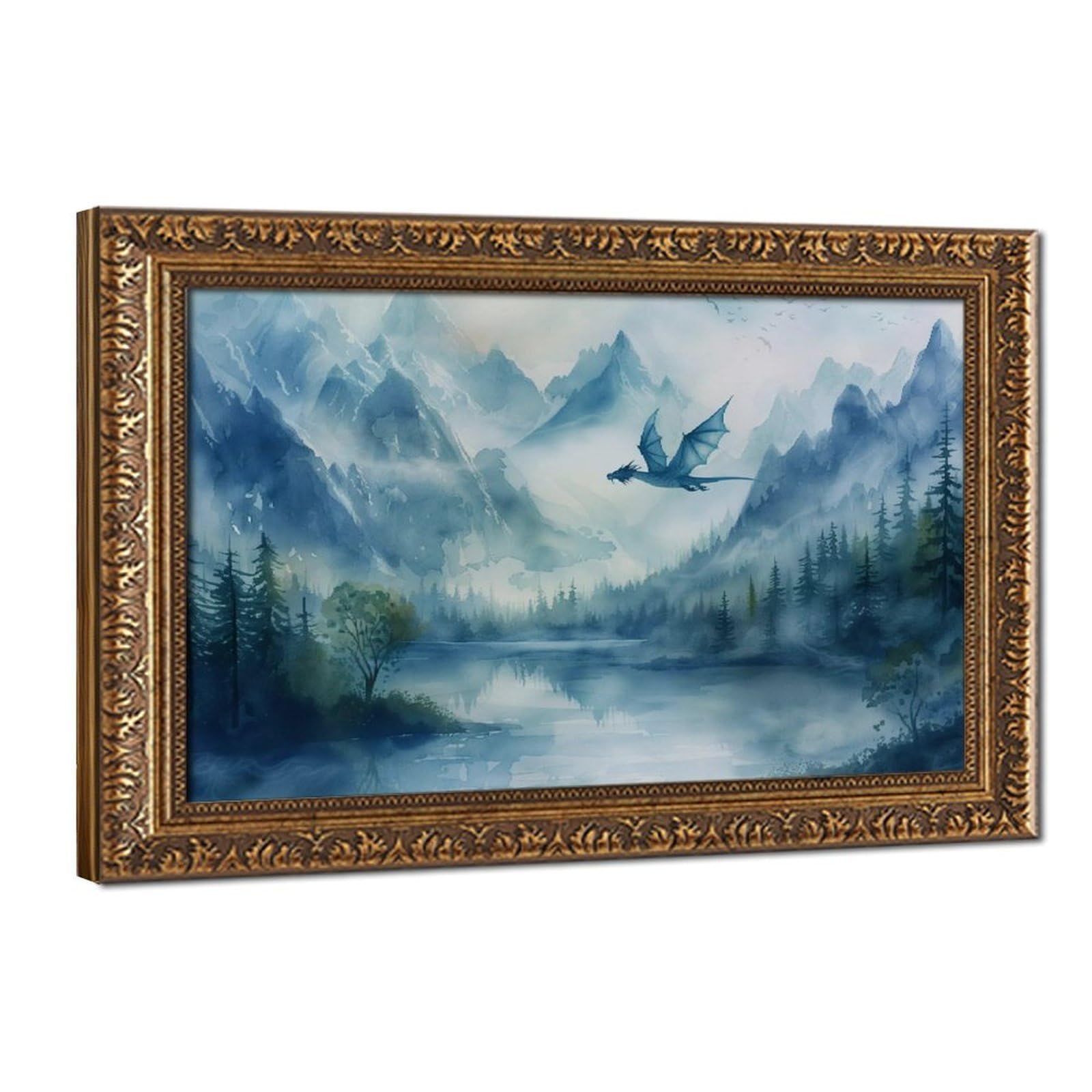 Bareronor Forest Dragon Watercolor Poster Canvas Poster Bedroom Decor Landscape Office Room Decor Gift 20" L X 30" W