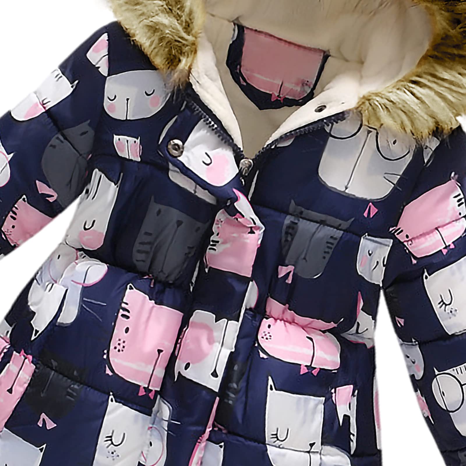 amropi Abrigos Niñas Floral Chaqueta con Pelo Capucha Bebe Invierno Caliente Ropa por 2-10 años