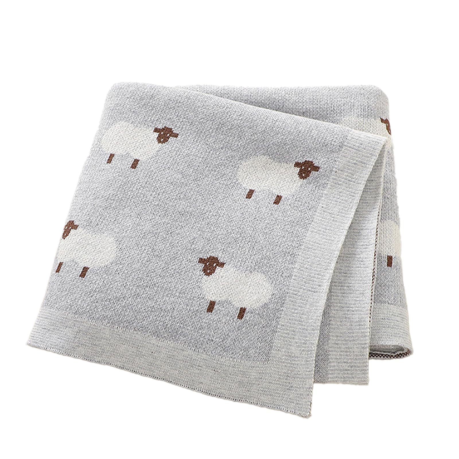 Hidetex Baby Knit Blanket – Soft Cotton Infant Blanket with Cute Sheep Pattern, Stroller Cover & Nursery Throw,90 x 70 cm (Gray)