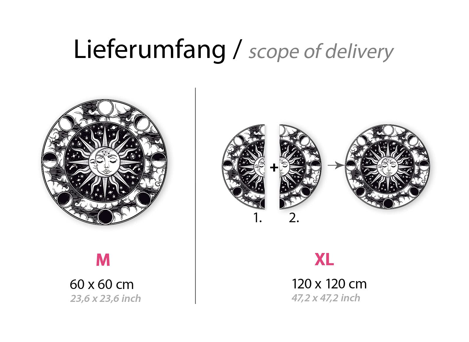 Grandora Wandtattoo Wandaufkleber Wandsticker heilige Geometrie Mond Wandbild Sonne Wanddeko Schlafzimmer Wohnzimmer Flur Tapete selbstklebend Vintage DL647-4