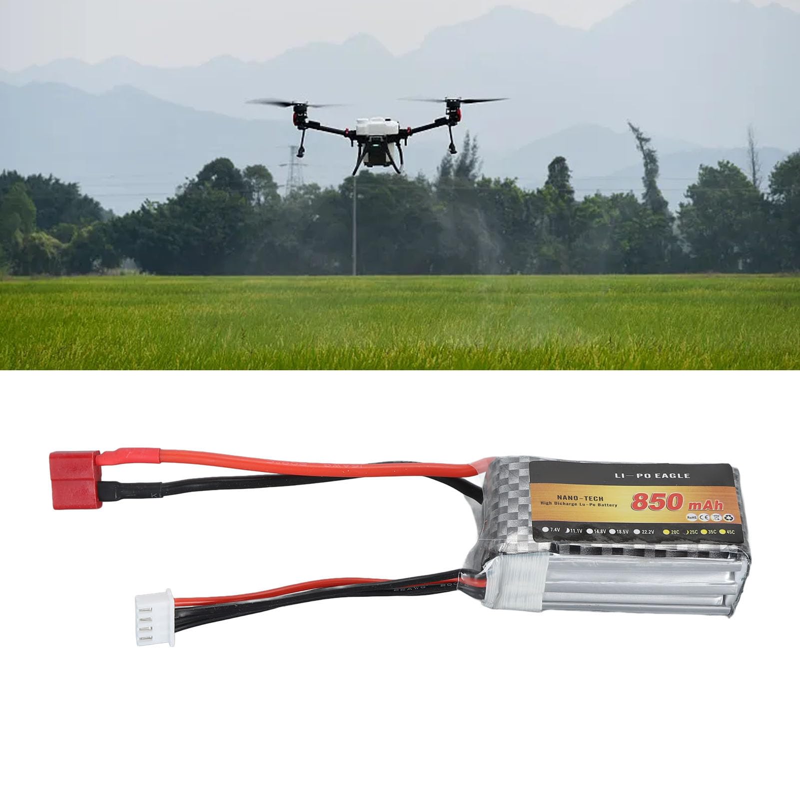 Batteria LiPo leggera 850mAh 11.1V 25C 3S Batteria al litio FPV Racing Drone Quadcopter