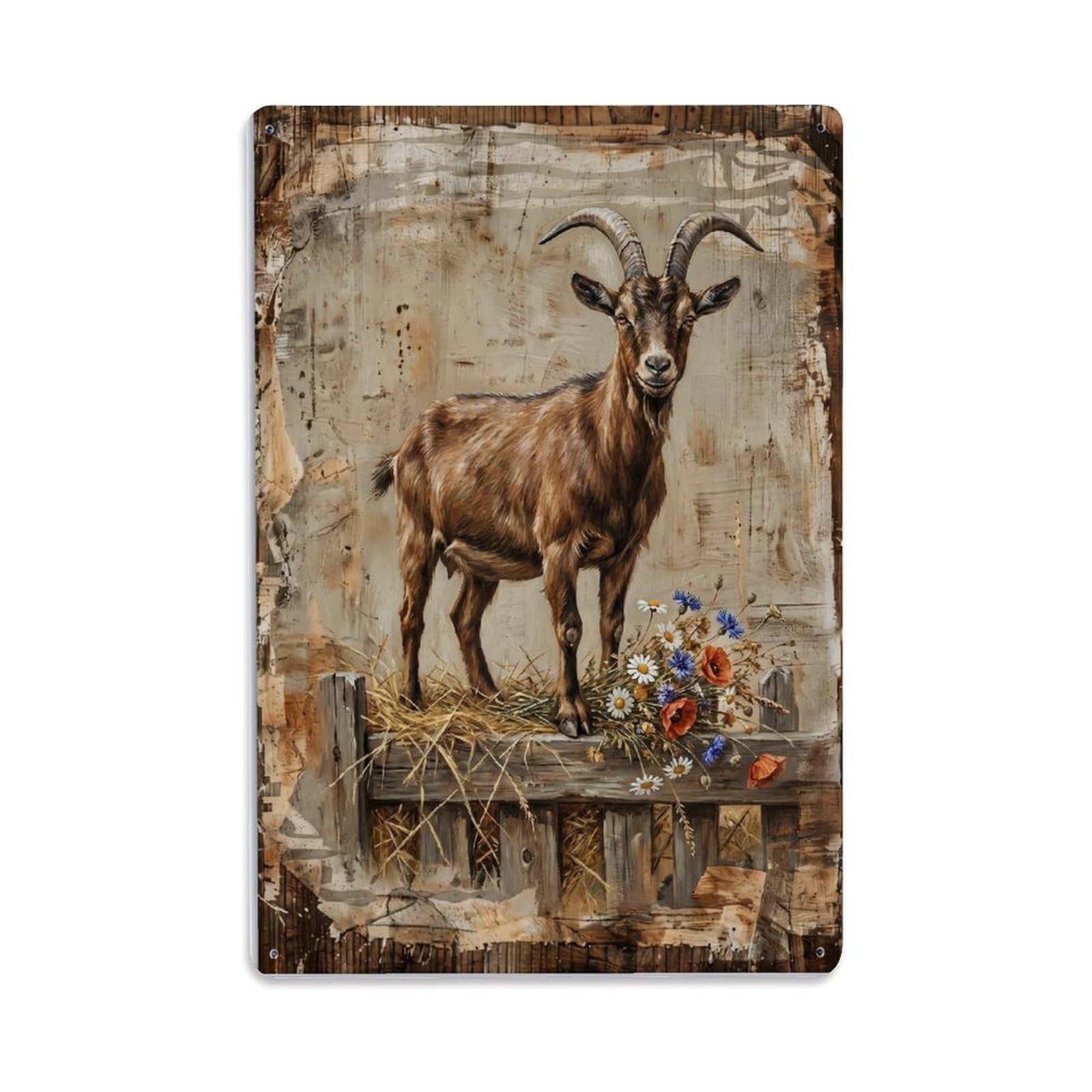 Brown Goat Farm Fresh Cheese Dairy Vintage Metal Tin Sign Plaque Wall Decor for Cafe, Club, Garden Metal Poster 8x12Inch