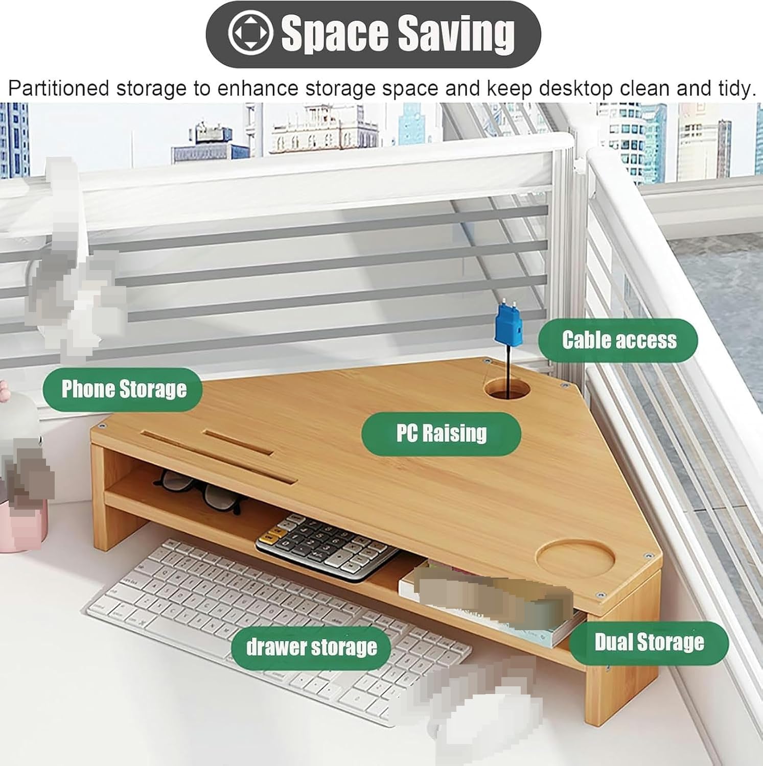 Stand moniteur d'angle à double couche, un organisateur de bureau peu encombrant, conçu de manière ergonomique pour les ordinateurs portables et les téléviseurs, facile à assembler, en panneau de fibr