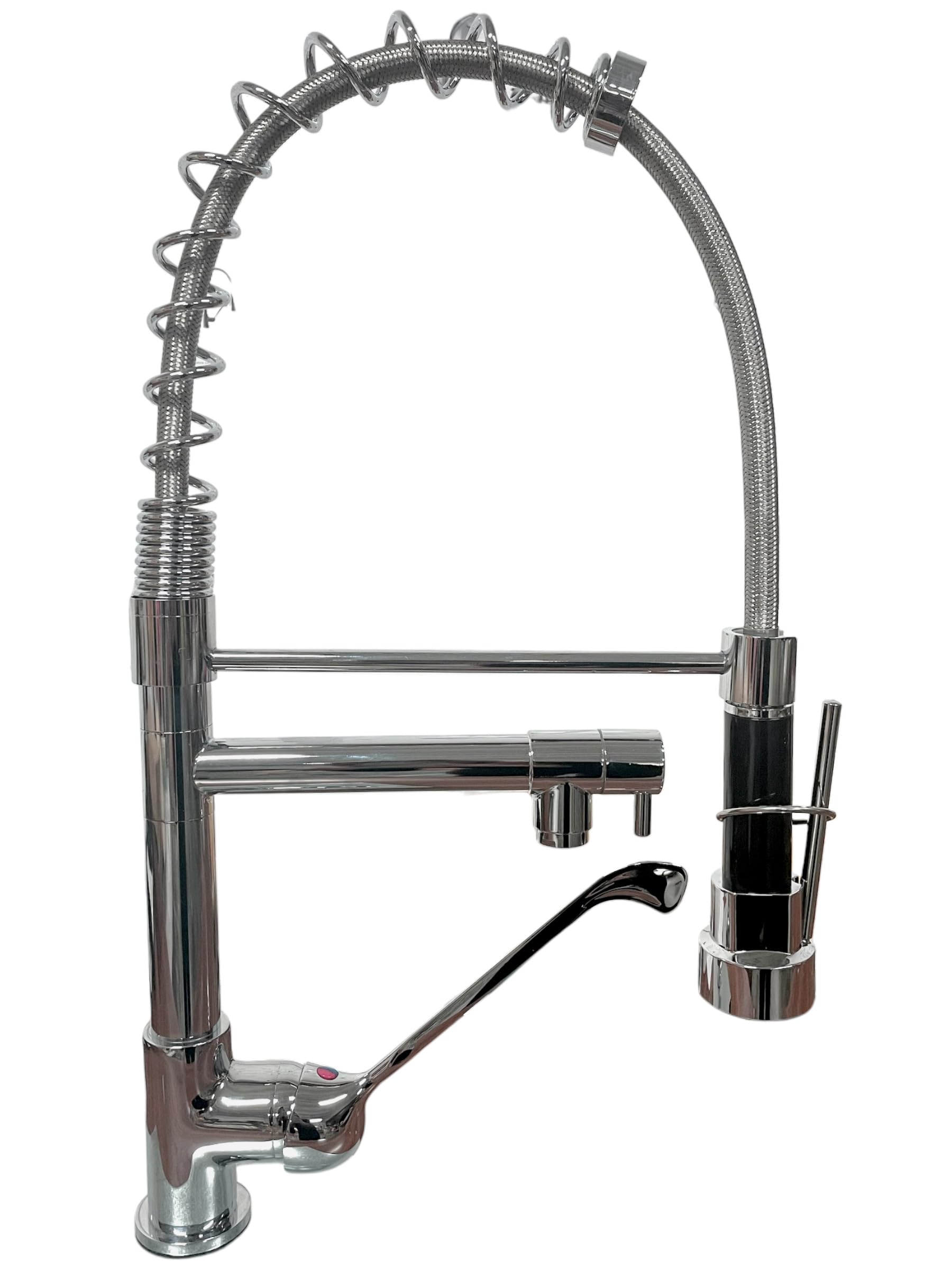 BAGNOCLIC | Robinet mitigeur cuisine professionnel | Argent, laiton chromé | Double sortie, douchette de prélavage, poignée ergonomique | Praticité et robustesse pour cuisines intensives