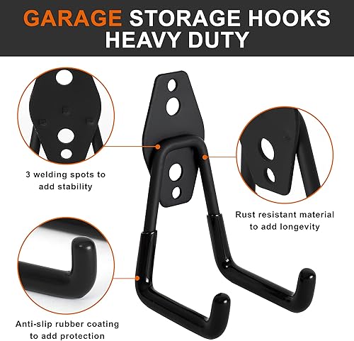 Miniatura 5 de Rivemon Ganchos de almacenamiento de garaje resistentes, paquete de 12 ganchos de acero para montaje en pared y organizador para herramientas