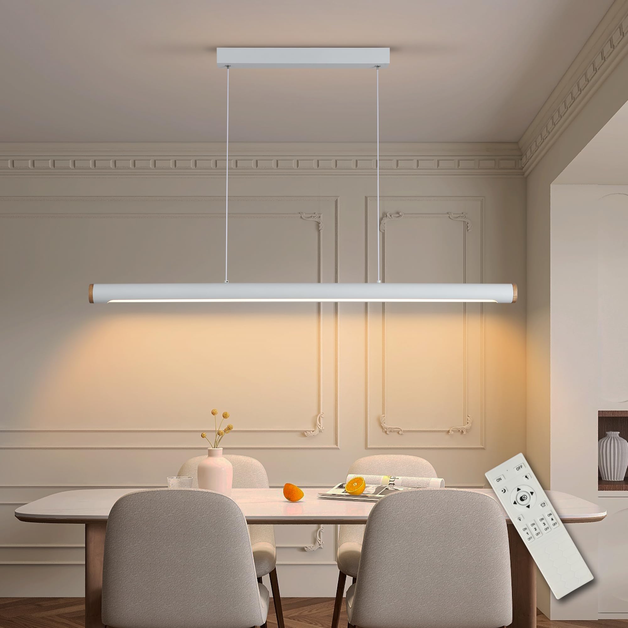 FANLG LED Lampara de techo colgante, 80CM Lampara Colgante Cocina Regulable con Control Remoto, 30W blanco Lampara Comedor lineal Iluminación Colgante regulable altura para Comedor Cocina Oficina