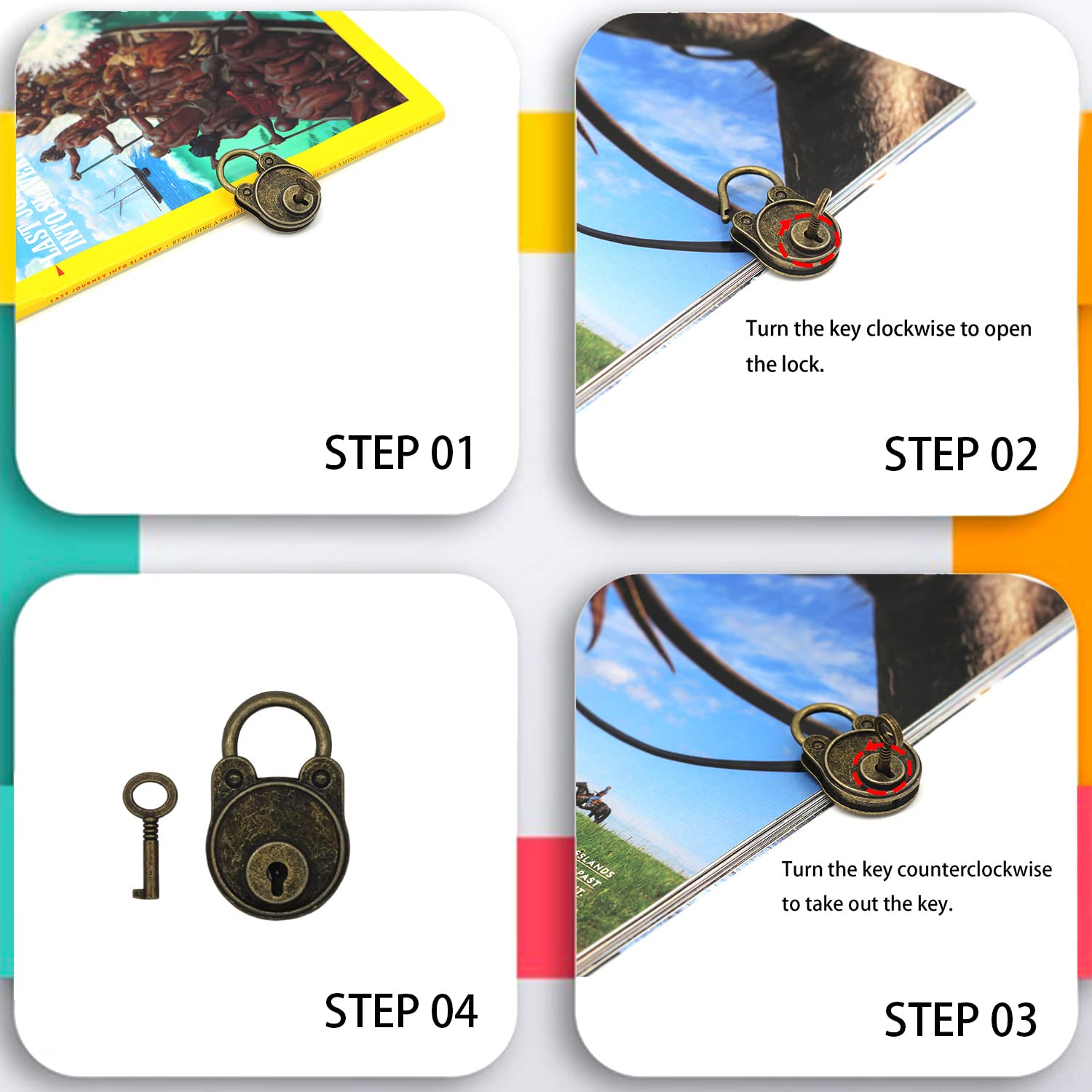 3 PCS Vintage Bronze Bear Head Padlocks - Mini Antique Style Key Locks For Jewelry Box, Diary, Handbag