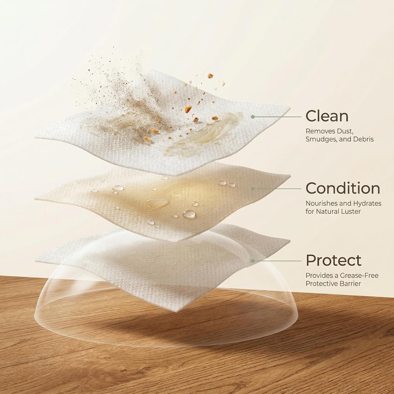 Wood Cleaning Wipes 30 Ct, Clean Polish Condition Wet Cleaner Wipes for Wooden Furniture, Kitchen Cabinets, Doors, Desks, Tables & Carved Wood, Remove Dust, Restore and Protect Shiny Surface