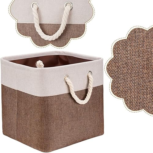 Miniatura 4 de i BKGOO Paquete de 3 cubos de almacenamiento plegables grandes, canastas de almacenamiento plegables resistentes de tela catiónica, cubos con asas