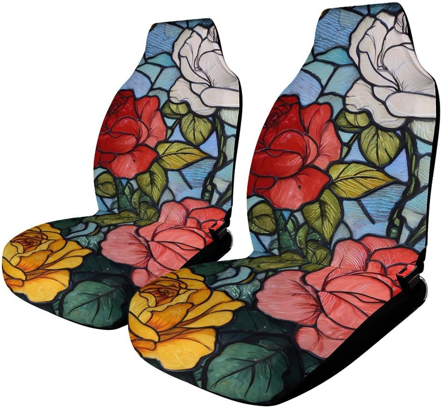 Stained Glass Roses Flowers Car Seat Protector Front Seats Universal Fit Automotive Accessories