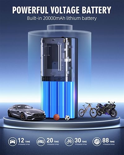 Miniatura 4 de Inflador de neumáticos, compresor de aire portátil, bomba de aire portátil de 180 PSI y 20000 mAh, pantalla LCD de presión precisa, inflado rápido 3