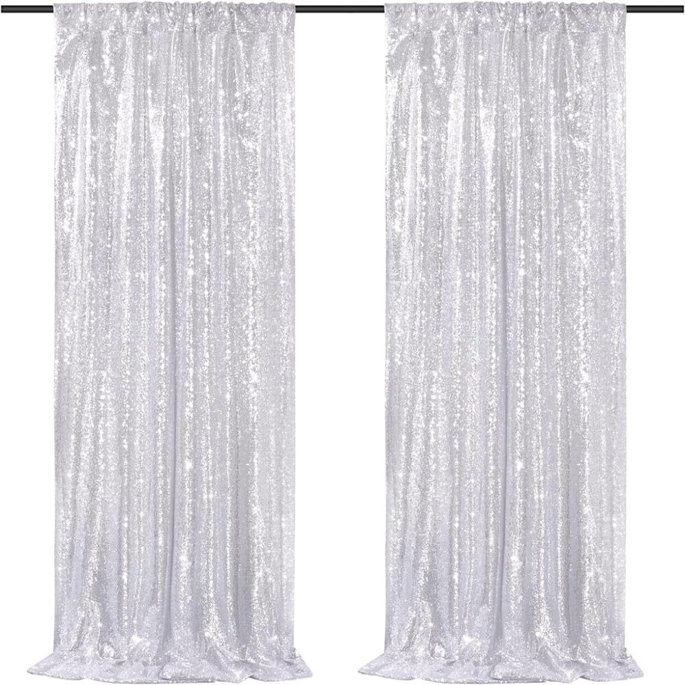 Fond Photo, Toile de Fond Photo à Paillettes 60 x 240 cm, Lot de 2 Fond Photo Fête pour Noel, Fête, Mariages, Douches Nuptiales, Anniversaires, Remises des Diplômes(Argent)