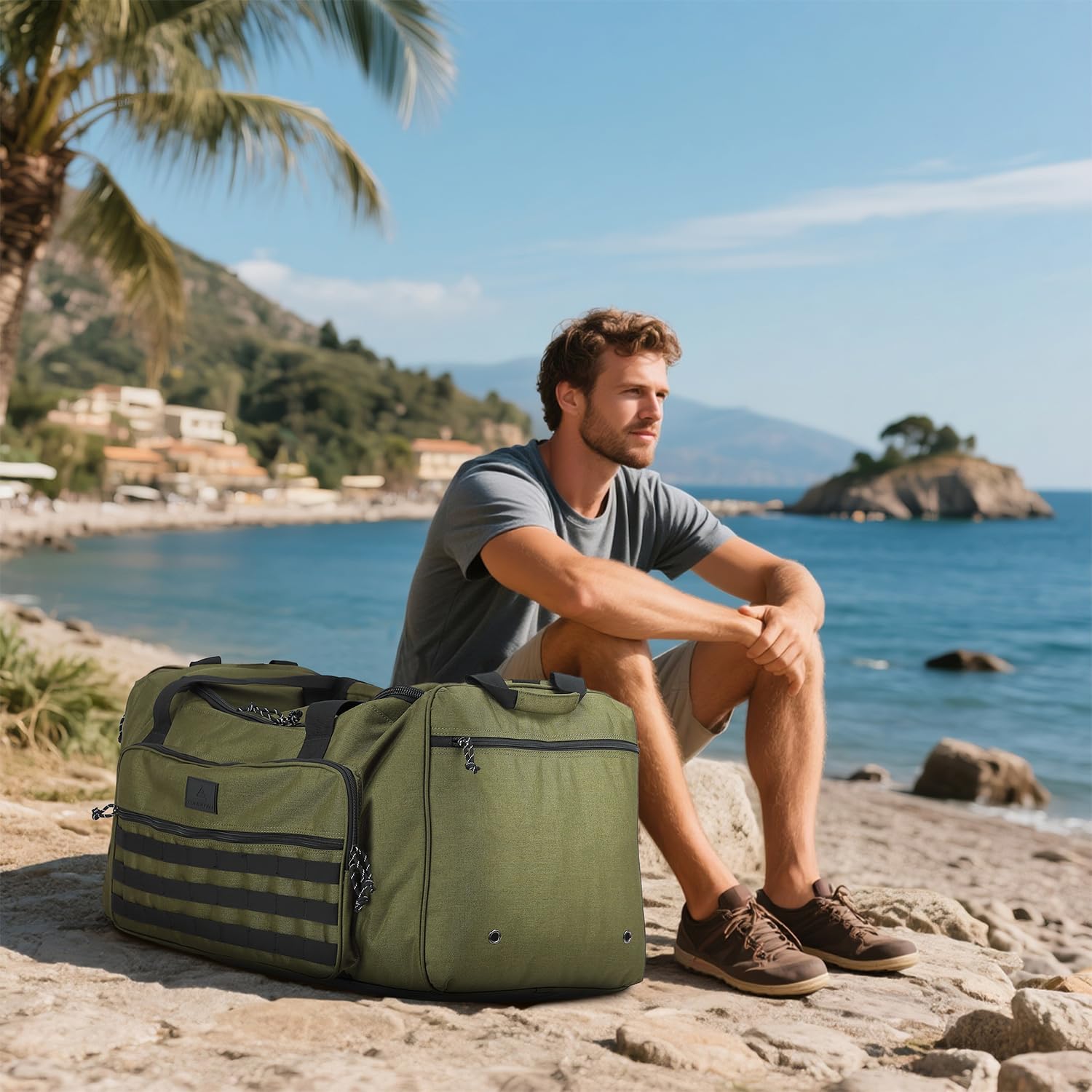 120L Borsone da Viaggio Grande Borsa Palestra per Uomo Donna Borsoni Sportivo Resistente Extra Grandi XL con Tracolla per Viaggi, Campeggio, Sport, Verde