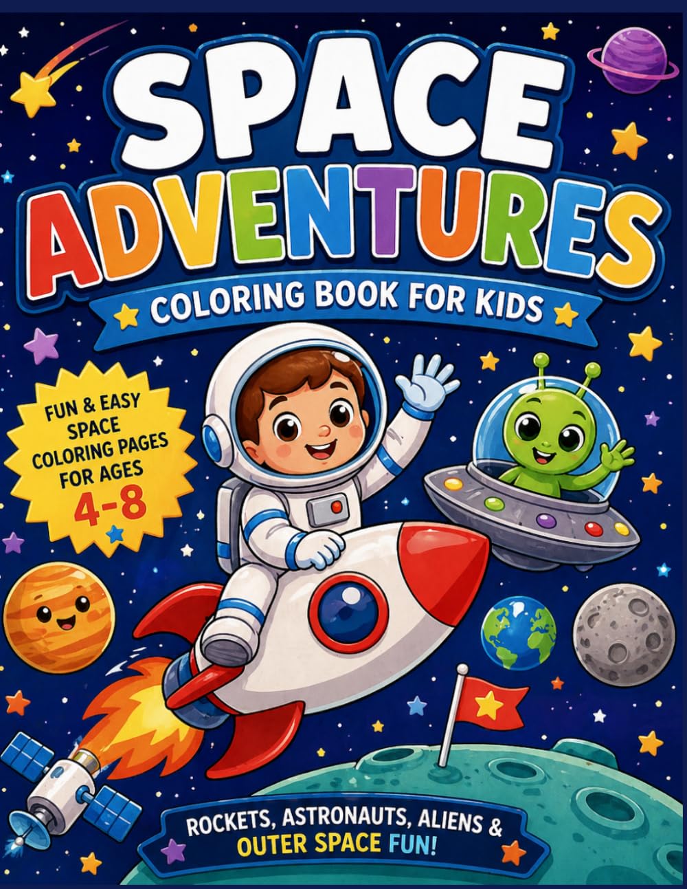 Space Adventures Coloring Book for Kids: Fun & Easy Outer Space Coloring Pages for Ages 4–8 | Astronauts, Rockets, Aliens & Planets