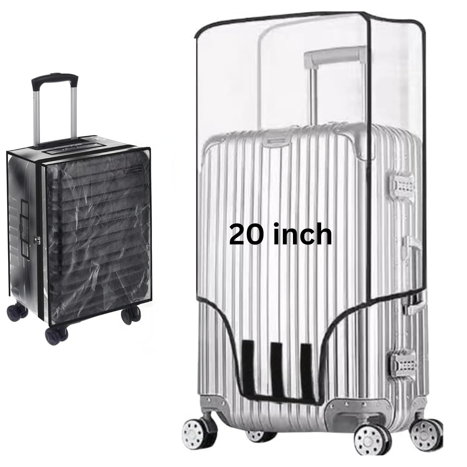 Cover for Hard Luggage Trolley Bags Transparent Protective Covers and Luggage Tags PVC Fabric Waterproof Clear Suitcase Cover Protectors Travel Dustproof Luggage (Luggage Cover 20inch) 50 CM