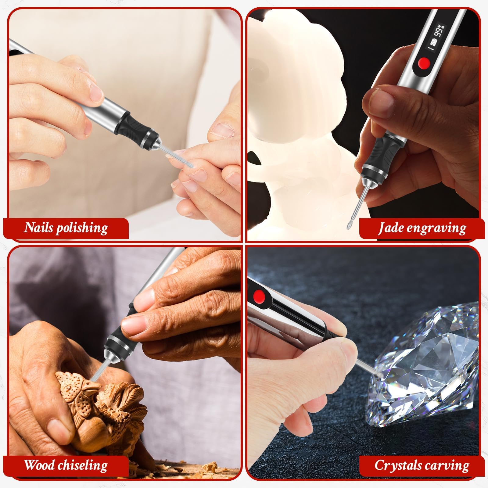 Penna Incisore zengraver, Portatile Senza Fili Engraving Pen, Include 30 Punte e 16 Stencil, Penna per Incisione Incidere Oltre 50 Superfici, Adatta ai Principianti, Ricaricabile (SILVER)