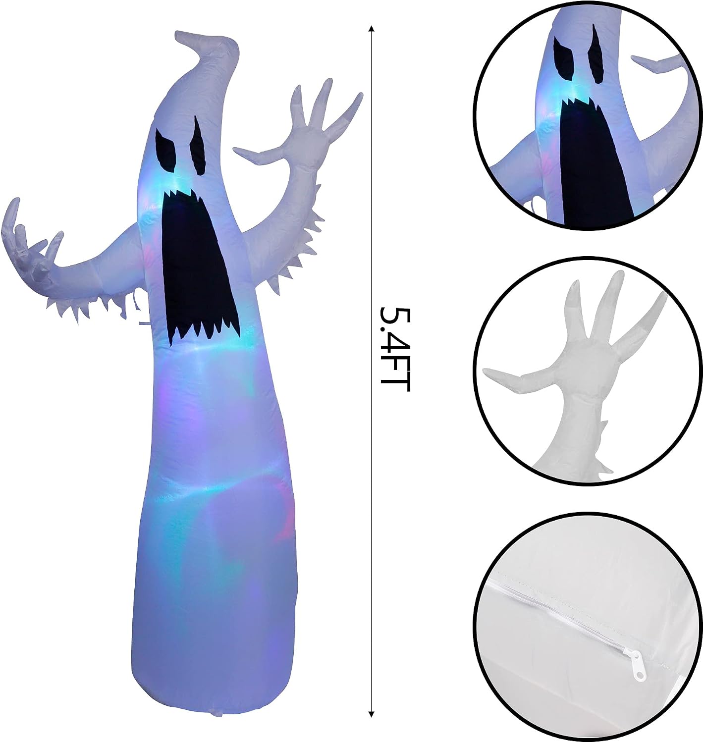 Twinkle Star 5.4 FT Halloween Inflatables Lighted White Ghost, with RGB Color Changing LED Lights Blow Up Yard Ghosts Prop, Giant Lawn Decorations, for Home Yard Lawn Garden Party Indoor Outdoor Decor