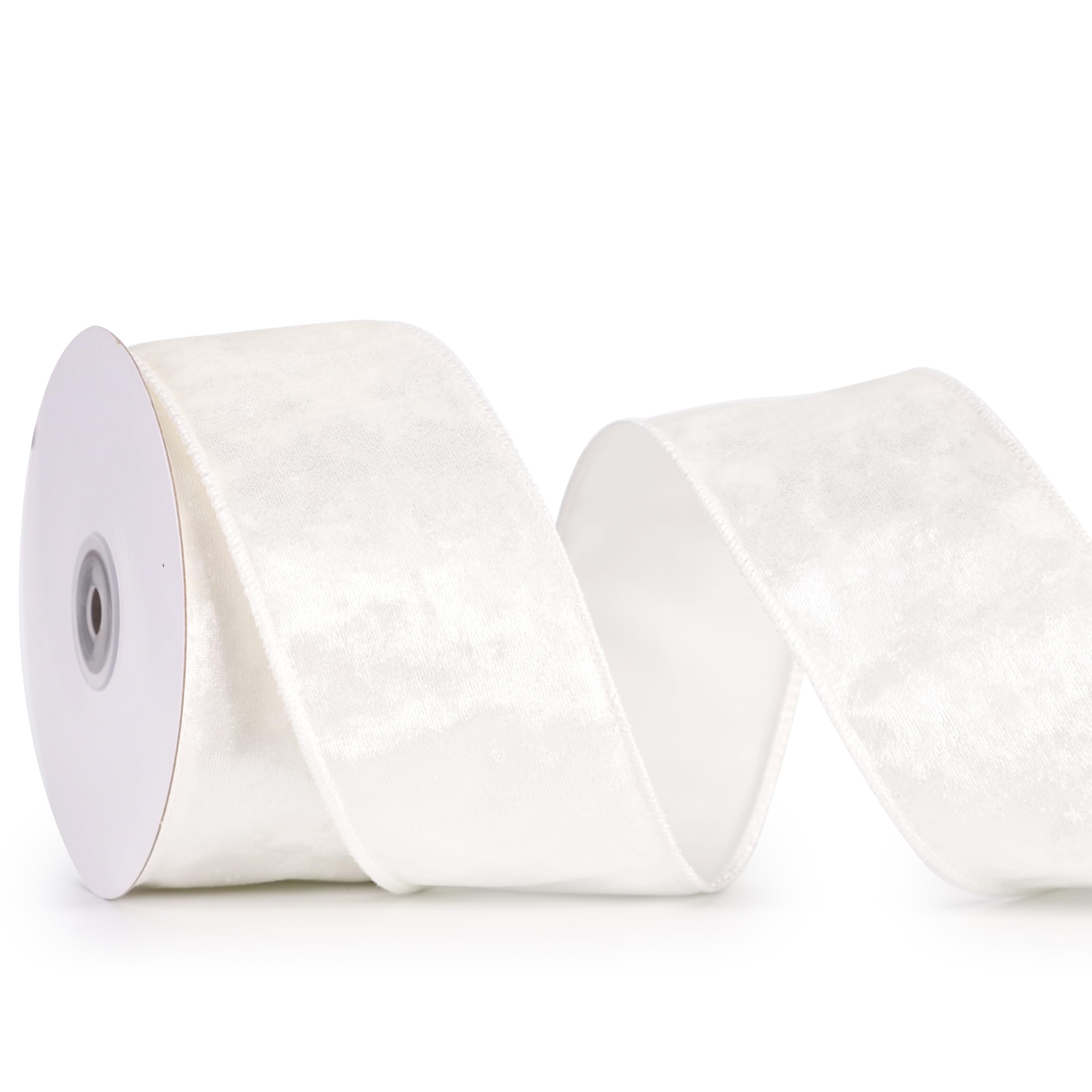 MAYREEL White Crushed Velvet Ribbon Wired 2.5 Inch Thick Wide Christmas Wired Edge Ribbon - 10 Yards