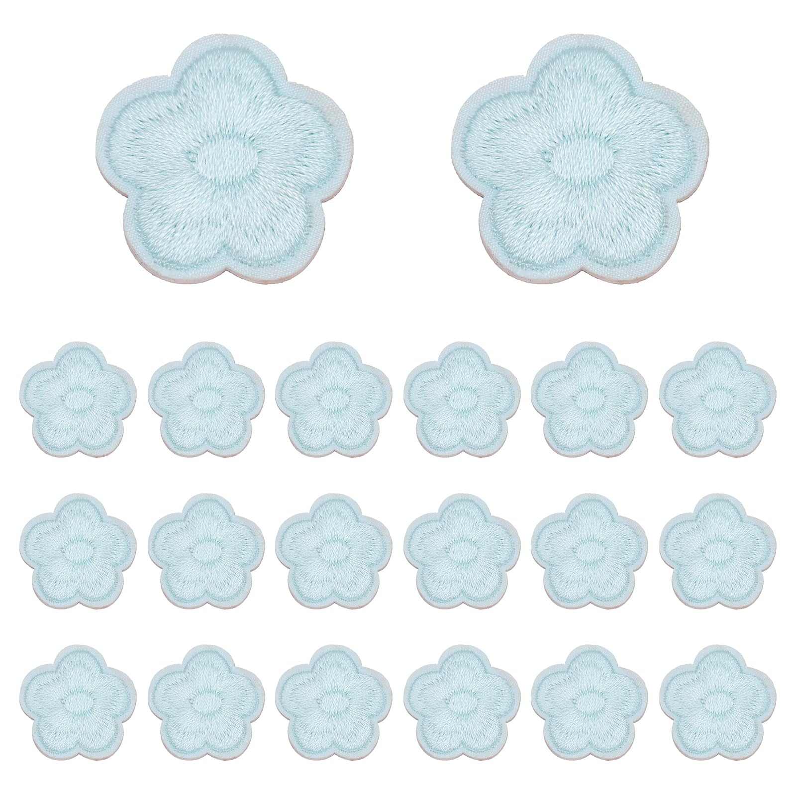 sourcing map 20 Pcs Flower Iron-on Patches, 1.18 Inch Cute Flower Applique Patches Embroidered Sew on Patch for Clothing Jackets Backpack Shoes DIY Accessory Bags, Light Blue