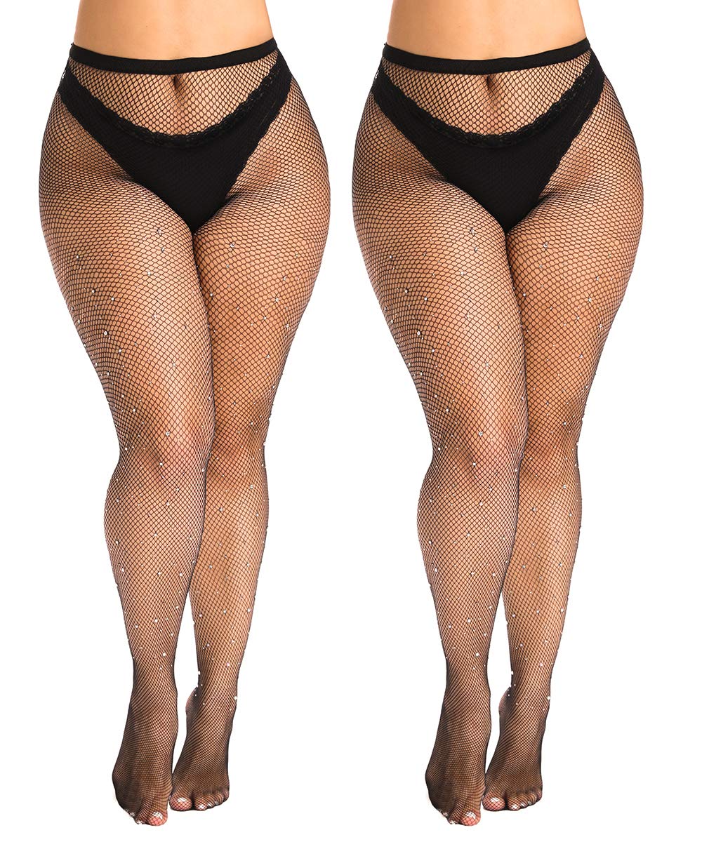 CURRMIEGOWomem's Sexy Black Fishnet Tights Plus Size Net Pantyhose Stockings,diamond black,plus