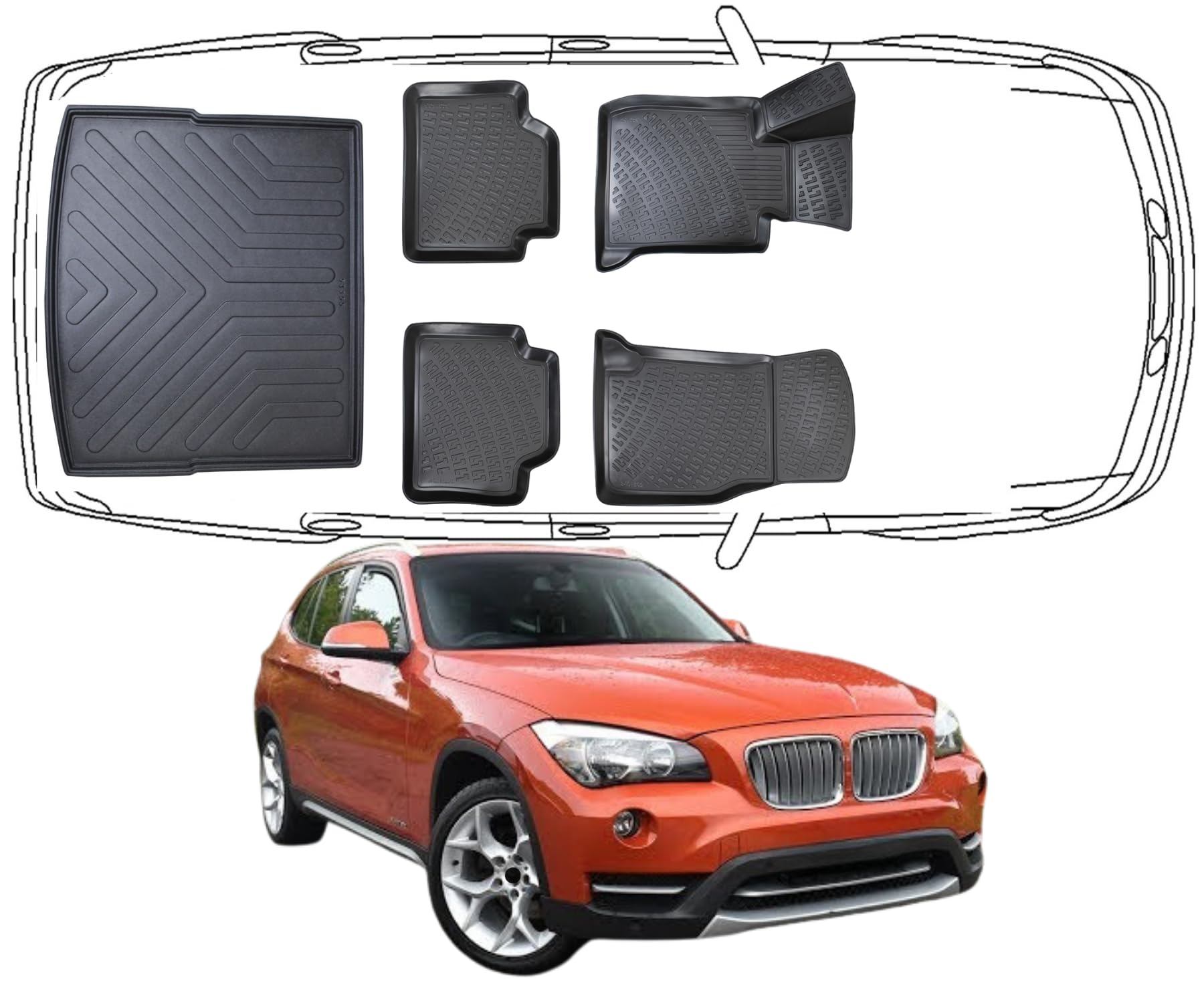Trimak 3D Fussmatten & Kofferraumwanne für BMW X1 E84 2009-2015 | Gummimatten & Kofferraummatte aus TPE Gummi, Passgenau, Wasserdicht, Hoher Rand, Rutschfest, Leicht zu Reinigen