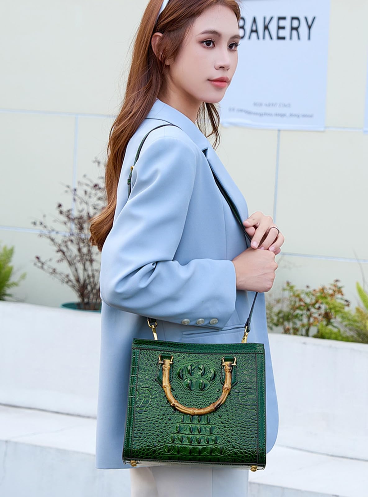 Bolso de mano para mujer, asa en forma de bambú, bolsa cruzada de piel sintética con asa superior
