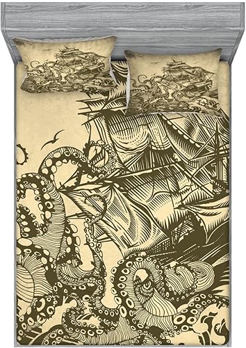 Miniatura 54 de Ambesonne Juego de sábanas bajeras y fundas de almohada, dibujos de aviones antiguos, vuelos clásicos con fechas, estilo vintage, diseño nostálgico,