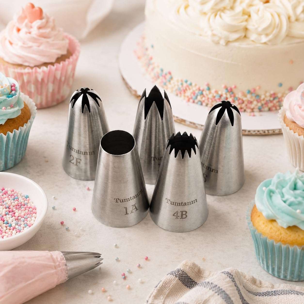 5 Pack Stainless Steel seamless Piping Icing tips, Large Piping Nozzle, Cake Decorating tools for baker image 4