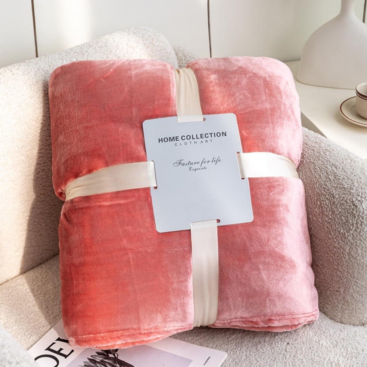 Hixingo Manta de Franela Suave para Cama y Sofá, Manta Polar de Microfibra 430 g/m² Color Liso Cálida y Acogedora para Invierno, Sobrecama Dormitorio, Todas Estaciones (Rosa Claro,200x230cm)