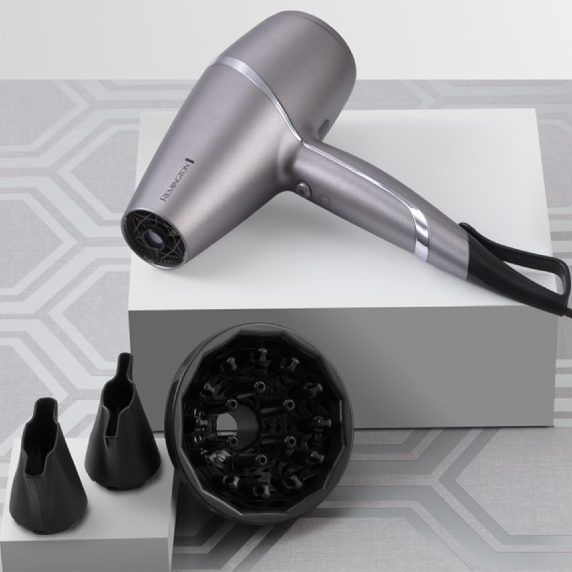 Remington Hair Dryer [3 Attachments: Diffuser & 2 Concentrators, Intelligent StyleAdapt™ Adjusts Heat to Hair] PROluxe You (Ionic & Diamond-Ceramic Coating, Fast Dry, Smooth Finish, 2400W) AC9800