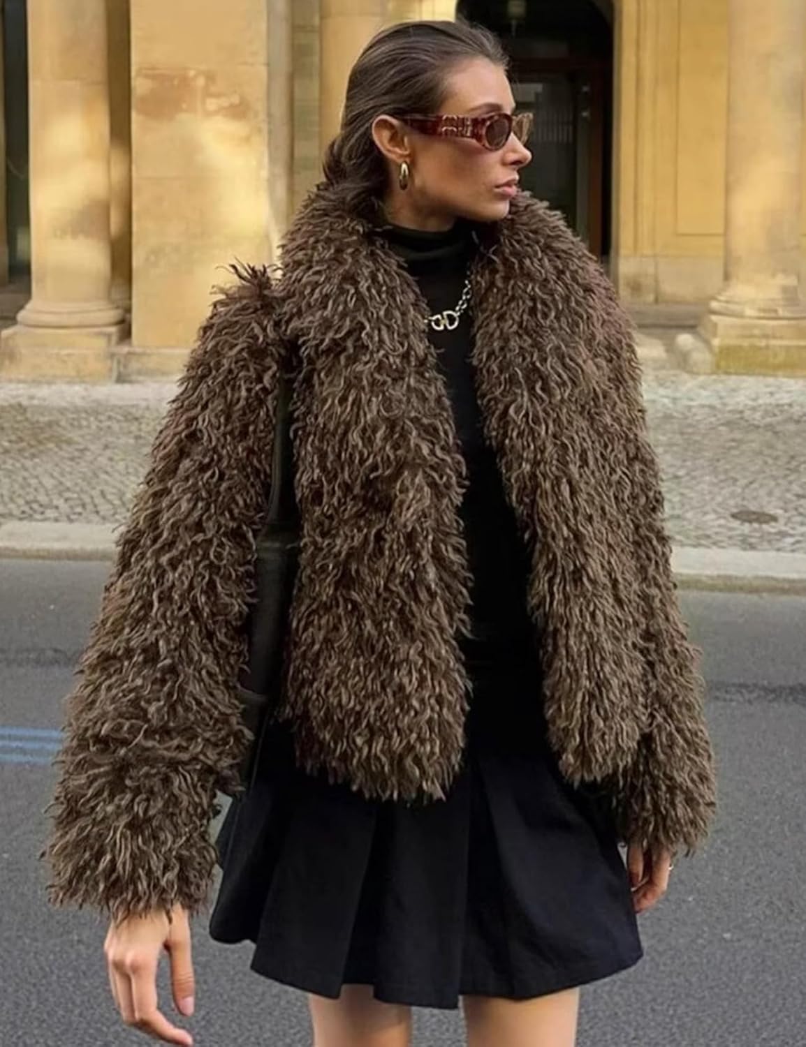 Flygo Women's Faux Fur Coat Jacket Fluffy 2025 Winter Jackets Lapel Long Sleeve Loose Shaggy Coats Outerwear - Image 5