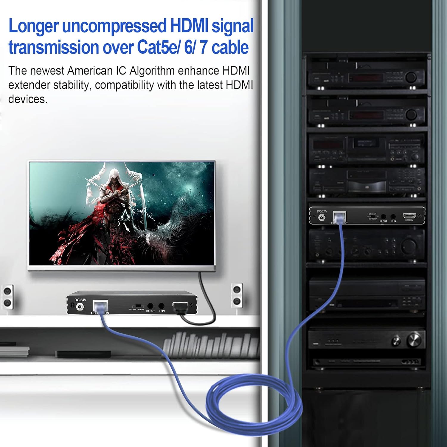 🔥 Hоt Dеаlѕ HDBaseT HDMI Extender 4K 60Hz (4:4:4 8bit) HDR10 18Gbps - 230ft 1080P,130ft 4K by Cat5e Cat6 No Lag,Two Way PoE+IR+CEC, DTS:X, HDCP2.2 HDMI Over cat6 Scaler,Slim Mini Case EX70H2L