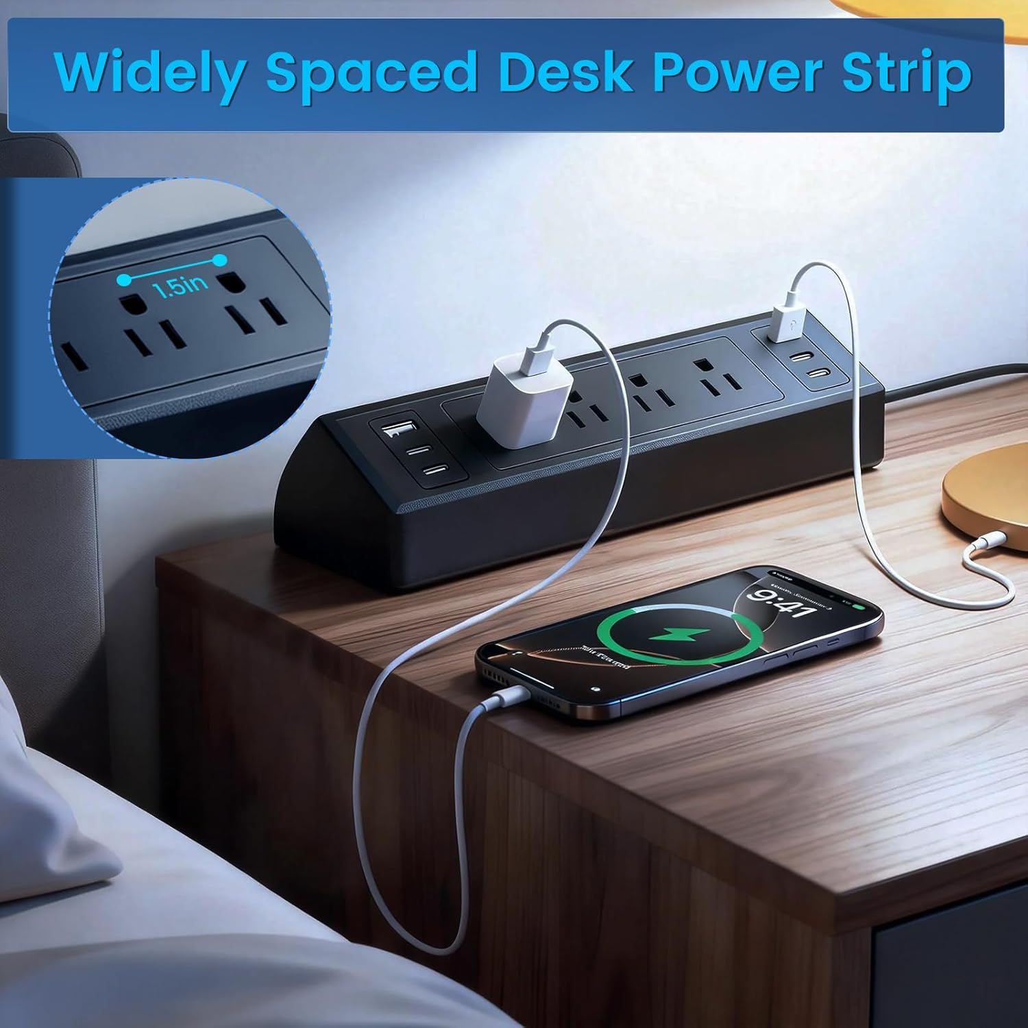 Desk Clamp Power Strip with 40W Total Fast Charging Station, 4 PD 20W USB C Ports, 4 AC Outlets, 1875W Surge Protectors, 6.5 FT Flat Plug Desk Edge Mount Surge Protector Fit 1.9" Tabletop Edge
