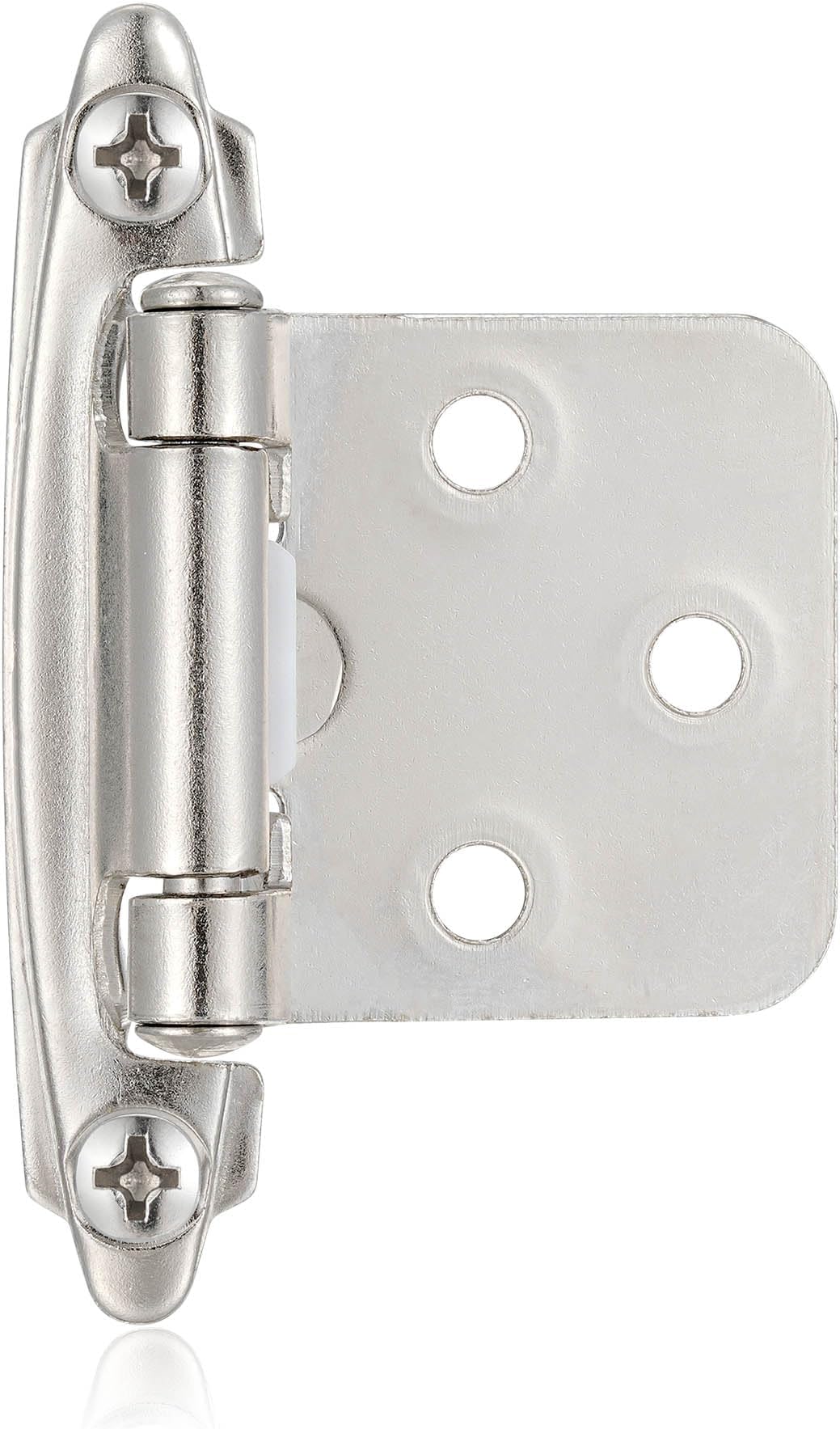 4 Pack (2 Pair) Brushed Satin Nickel Self Closing Cabinet Hinges for Flush Mount Kitchen Cabinet Door, 1/2" Overlay (Variable) Face Frame Semi Concealed Hinges