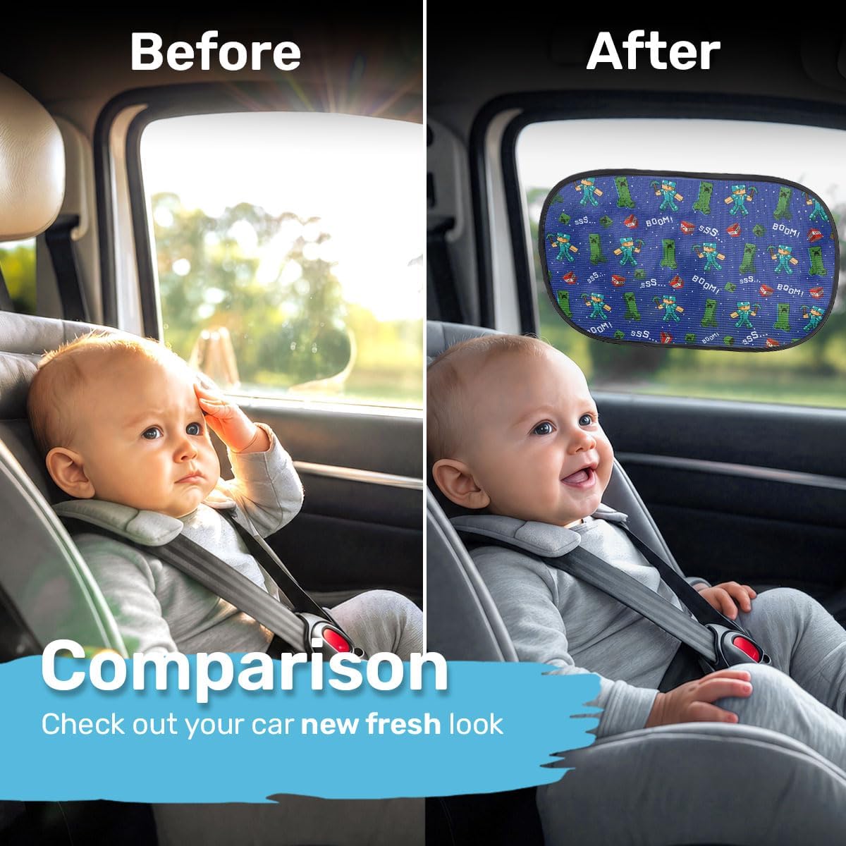 GENANY Pixel Game Icons Car Side Window Sun Shades 2 Piece 21 x 14 Inch image 3