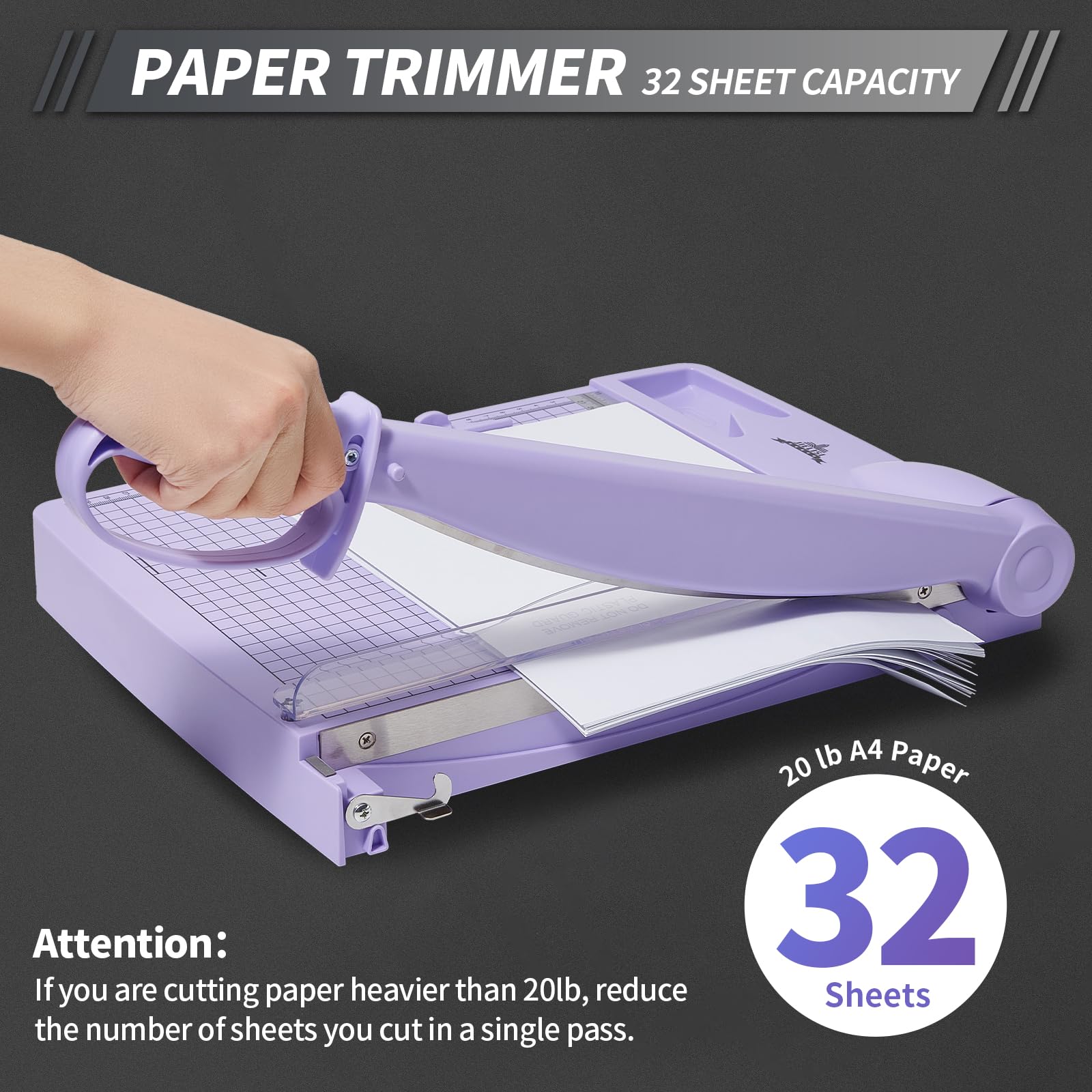 A4 Schneidemaschine, Hebelschneider, Papierschneider bis DIN A4, Schnittlänge300 mm (Bis 80g A4, 30 Blatt Schneidleistung lila)