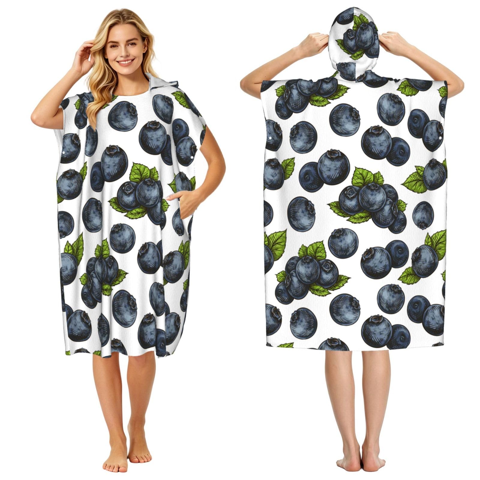 Poadnly Blueberry, Adult Hooded Beach Towel 90 x 110 cm,Changing Bath Robe, Surf Poncho Towel For Women Men